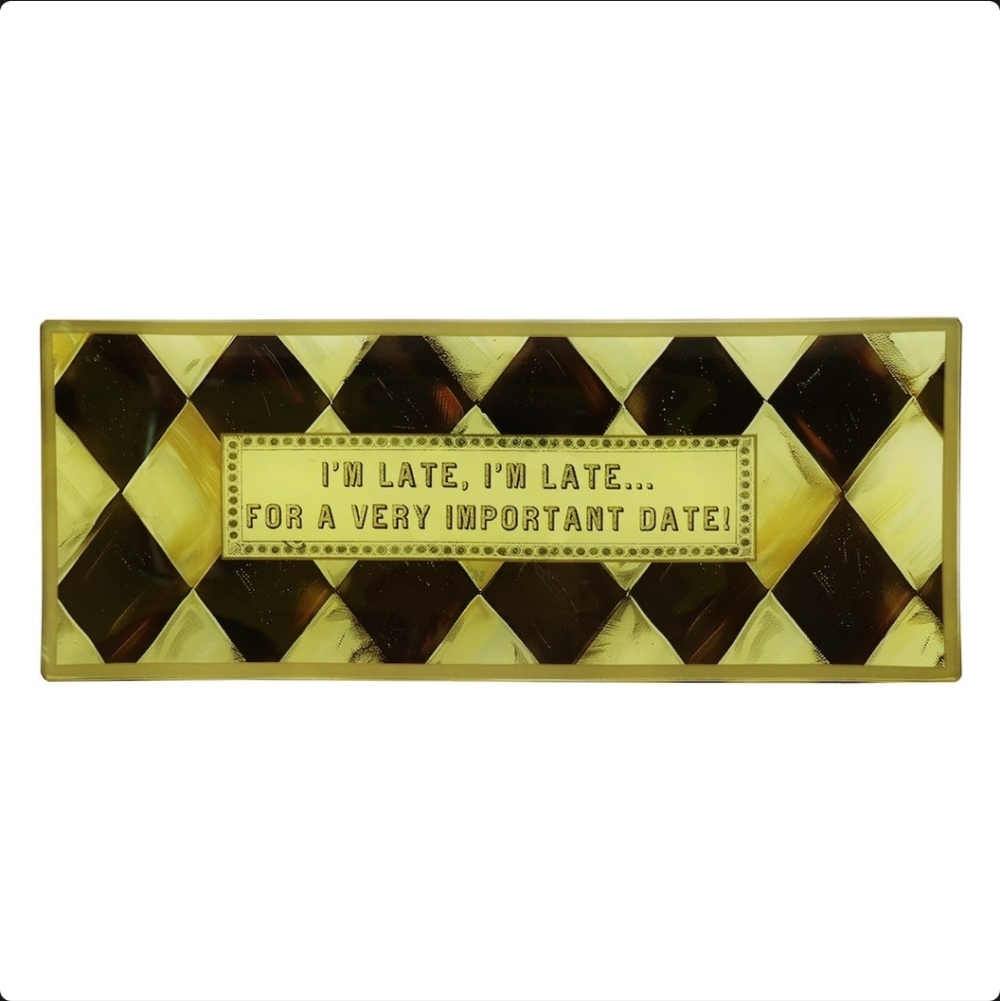 10.5" Black & Gold Diamond I'm Late Decorative Glass Plate by Ashland